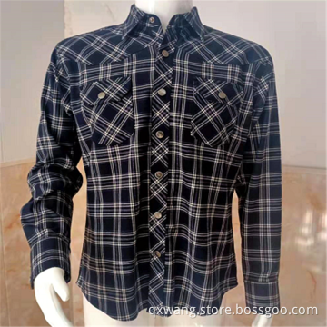 Long-sleeve Plaid TR Twill Men's Shirts With Pockets